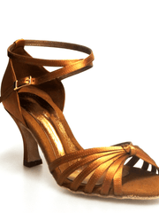 Load image into Gallery viewer, Wishdance Scarpa Basica da donna in Raso Bronzo con fascette rivestite in Camoscio e tacco a Rocchetto