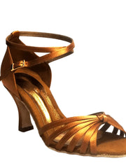 Carica immagine nella Galleria, Wishdance Scarpa Basica da donna in Raso Bronzo con fascette rivestite in Camoscio e tacco a Rocchetto