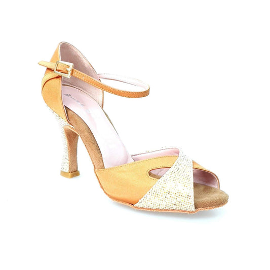 Scarpa da Ballo Basica da Donna in Raso Bronzo e Prisma Boreale Oro Ely QA Wish Dance, vista laterale