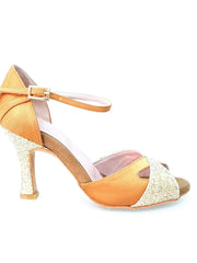 Carica immagine nella Galleria, Wishdance Scarpa Basica da donna in Raso Bronzo e Multicolor Oro con Cinturino Singolo