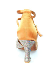 Carica immagine nella Galleria, Wishdance Scarpa basica da Donna in raso bronzo e muticolor con cinturino doppio sulla Caviglia