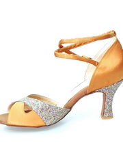 Carica immagine nella Galleria, Wishdance Scarpa basica da Donna in raso bronzo e muticolor con cinturino doppio sulla Caviglia