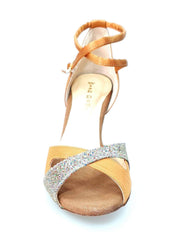 Carica immagine nella Galleria, Wishdance Scarpa basica da Donna in raso bronzo e muticolor con cinturino doppio sulla Caviglia