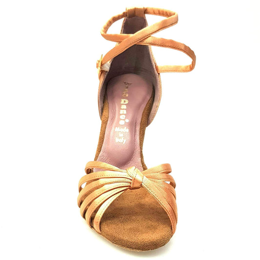 Scarpa donna Wishdance Patty QB in raso carne con fascette e cinturino doppio sulla caviglia, tacco a spillo.