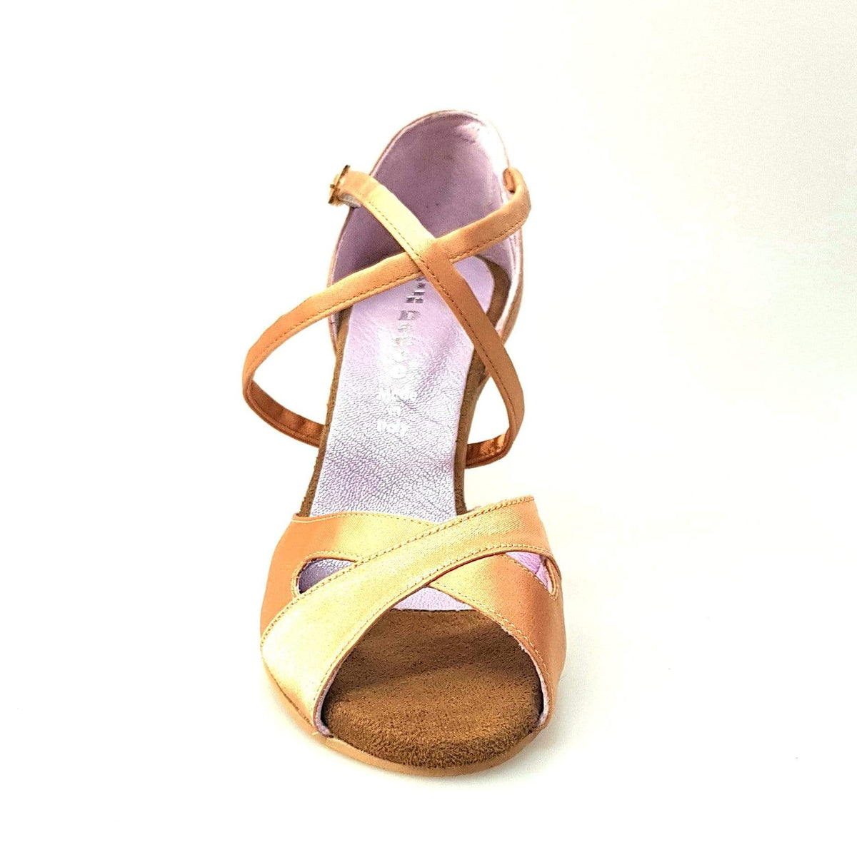Scarpa Wishdance Ely QC donna in raso carne con cinturino incrociato sul collo, tacco rocchetto e design elegante.
