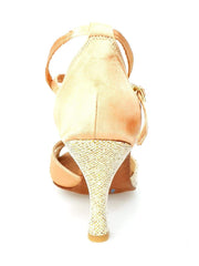 Carica immagine nella Galleria, Wishdance Scarpa Basica da Donna in Raso Carne e Multicolor Oro con Cinturino Doppio sulla Caviglia