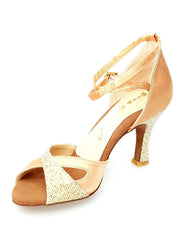 Carica immagine nella Galleria, Wishdance Scarpa Basica da Donna in Raso Carne e Multicolor Oro con Cinturino Doppio sulla Caviglia