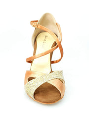 Carica immagine nella Galleria, Wishdance Scarpa Basica Da donna in Raso Carne e Multicolor Oro con Cinturino Incrociato sul Collo Piede