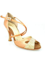 Carica immagine nella Galleria, Wishdance Scarpa Basica Da donna in Raso Carne e Multicolor Oro con Cinturino Incrociato sul Collo Piede