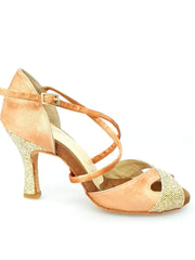 Carica immagine nella Galleria, Wishdance Scarpa Basica Da donna in Raso Carne e Multicolor Oro con Cinturino Incrociato sul Collo Piede