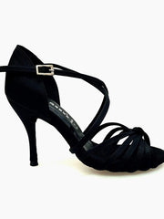 Carica immagine nella Galleria, Wishdance Scarpa Basica Da donna in Raso Nero Con Fascette con Cinturino Incrociato sul Collo Piede