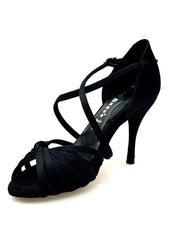 Carica immagine nella Galleria, Wishdance Scarpa Basica Da donna in Raso Nero Con Fascette con Cinturino Incrociato sul Collo Piede