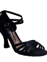 Load image into Gallery viewer, Wishdance Scarpa Basica da donna in Raso Nero con fascette rivestite in Camoscio e tacco a Rocchetto