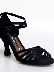 Carica immagine nella Galleria, Wishdance Scarpa Basica da donna in Raso Nero con fascette rivestite in Camoscio e tacco a Rocchetto