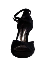 Load image into Gallery viewer, Wishdance Scarpa Basica da donna in Raso Nero con fascette rivestite in Camoscio e tacco a Rocchetto