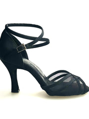 Carica immagine nella Galleria, Wishdance Scarpa Basica da donna in Raso Nero con Retina e Cinturino Doppio sulla Caviglia