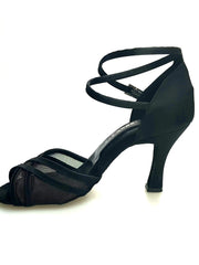 Carica immagine nella Galleria, Wishdance Scarpa Basica da donna in Raso Nero con Retina e Cinturino Doppio sulla Caviglia