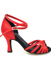 Carica immagine nella Galleria, Wishdance Scarpa Basica da donna in Raso Rosso con fascette e Cinturino Doppio sulla Caviglia