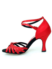 Load image into Gallery viewer, Wishdance Scarpa Basica da donna in Raso Rosso con fascette rivestite in Camoscio e tacco a Rocchetto