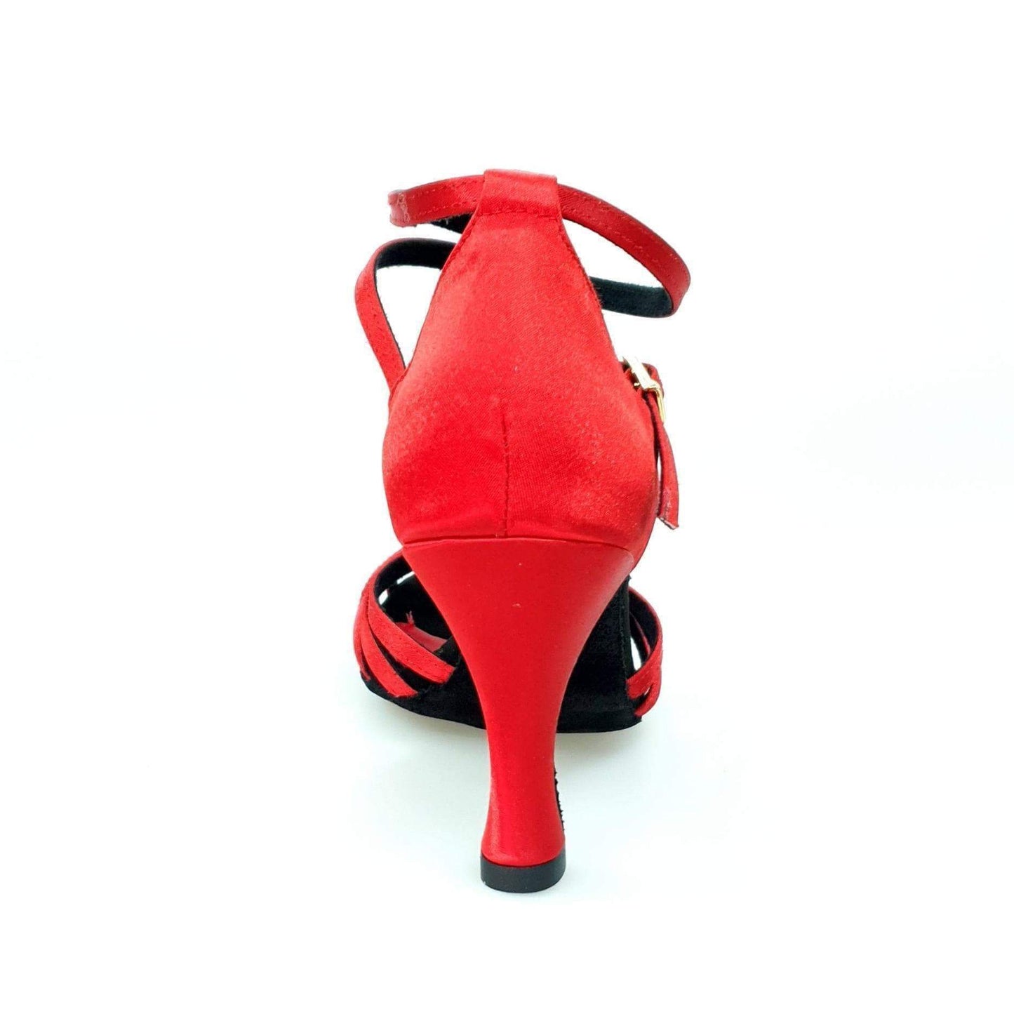Scarpa da donna Wishdance Pepa in raso rosso con fascette in camoscio e tacco a rocchetto, perfetta per ballo.