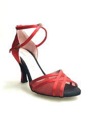 Load image into Gallery viewer, Wishdance Scarpa Basica da donna in Raso Rosso con Retina e Cinturino Doppio sulla Caviglia