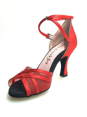 Load image into Gallery viewer, Wishdance Scarpa Basica da donna in Raso Rosso con Retina e Cinturino Doppio sulla Caviglia