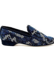Carica immagine nella Galleria, Viper Blu (800PW) - Mocassino da Uomo in Camoscio Blu con Swarovski Blu Bianchi e Neri Fondo Gomma Wishdance