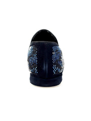 Carica immagine nella Galleria, Viper Blu (800PW) - Mocassino da Uomo in Camoscio Blu con Swarovski Blu Bianchi e Neri Fondo Gomma Wishdance