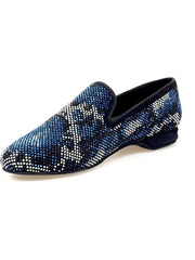 Carica immagine nella Galleria, Viper Blu (800PW) - Mocassino da Uomo in Camoscio Blu con Swarovski Blu Bianchi e Neri Fondo Gomma Wishdance