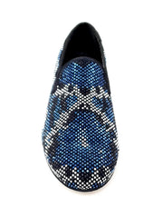 Carica immagine nella Galleria, Viper Blu (800PW) - Mocassino da Uomo in Camoscio Blu con Swarovski Blu Bianchi e Neri Fondo Gomma Wishdance