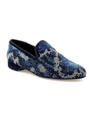 Load image into Gallery viewer, Viper Blue (800PW) - Men's Moccasin in Blue Suede with Blue White and Black Swarovski Rubber Sole