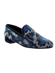 Load image into Gallery viewer, Viper Blue (800PW) - Men's Moccasin in Blue Suede with Blue White and Black Swarovski Rubber Sole