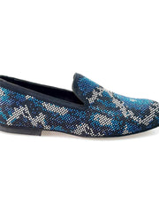 Carica immagine nella Galleria, Viper Blue (800PJ)- Mocassino da Uomo in Camoscio Blu con Swarovski Blu Bianchi e Neri Fondo Micro