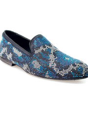 Carica immagine nella Galleria, Viper Blue (800PJ)- Mocassino da Uomo in Camoscio Blu con Swarovski Blu Bianchi e Neri Fondo Micro