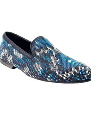 Carica immagine nella Galleria, Viper Blue (800PJ)- Mocassino da Uomo in Camoscio Blu con Swarovski Blu Bianchi e Neri Fondo Micro Wishdance