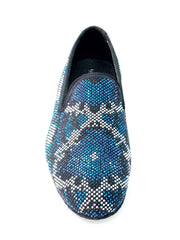 Carica immagine nella Galleria, Viper Blue (800PJ)- Mocassino da Uomo in Camoscio Blu con Swarovski Blu Bianchi e Neri Fondo Micro