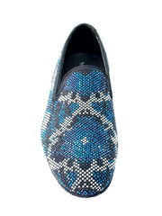 Carica immagine nella Galleria, Viper Blue (800PJ)- Mocassino da Uomo in Camoscio Blu con Swarovski Blu Bianchi e Neri Fondo Micro Wishdance