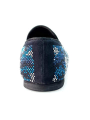 Carica immagine nella Galleria, Viper Blue (800PJ)- Mocassino da Uomo in Camoscio Blu con Swarovski Blu Bianchi e Neri Fondo Micro