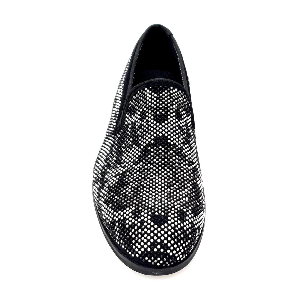 Scarpa mocassino uomo Viper Black Wishdance in camoscio nero con dettagli Swarovski e suola micro-light.