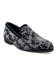 Carica immagine nella Galleria, Viper Black (800PJ) - Mocassino da Uomo in Camoscio Nero con Swarovski Bianchi e Neri Fondo Micro Light