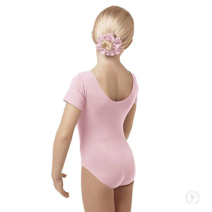 Body da danza classica bambina Wish Dance Shop in lycra cotone rosa, con pettorina antisudore e maniche corte, modello 1043RD.