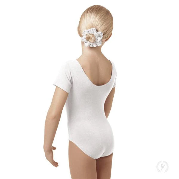 Leotard bianco in lycra per bambina, body danza classica Wish Dance Shop con pettorina antisudore e maniche corte.