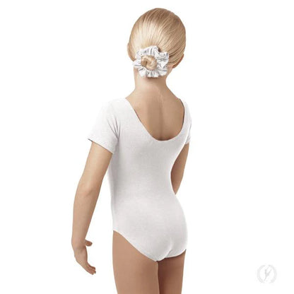 Leotard bianco in lycra per bambina, body danza classica Wish Dance Shop con pettorina antisudore e maniche corte.
