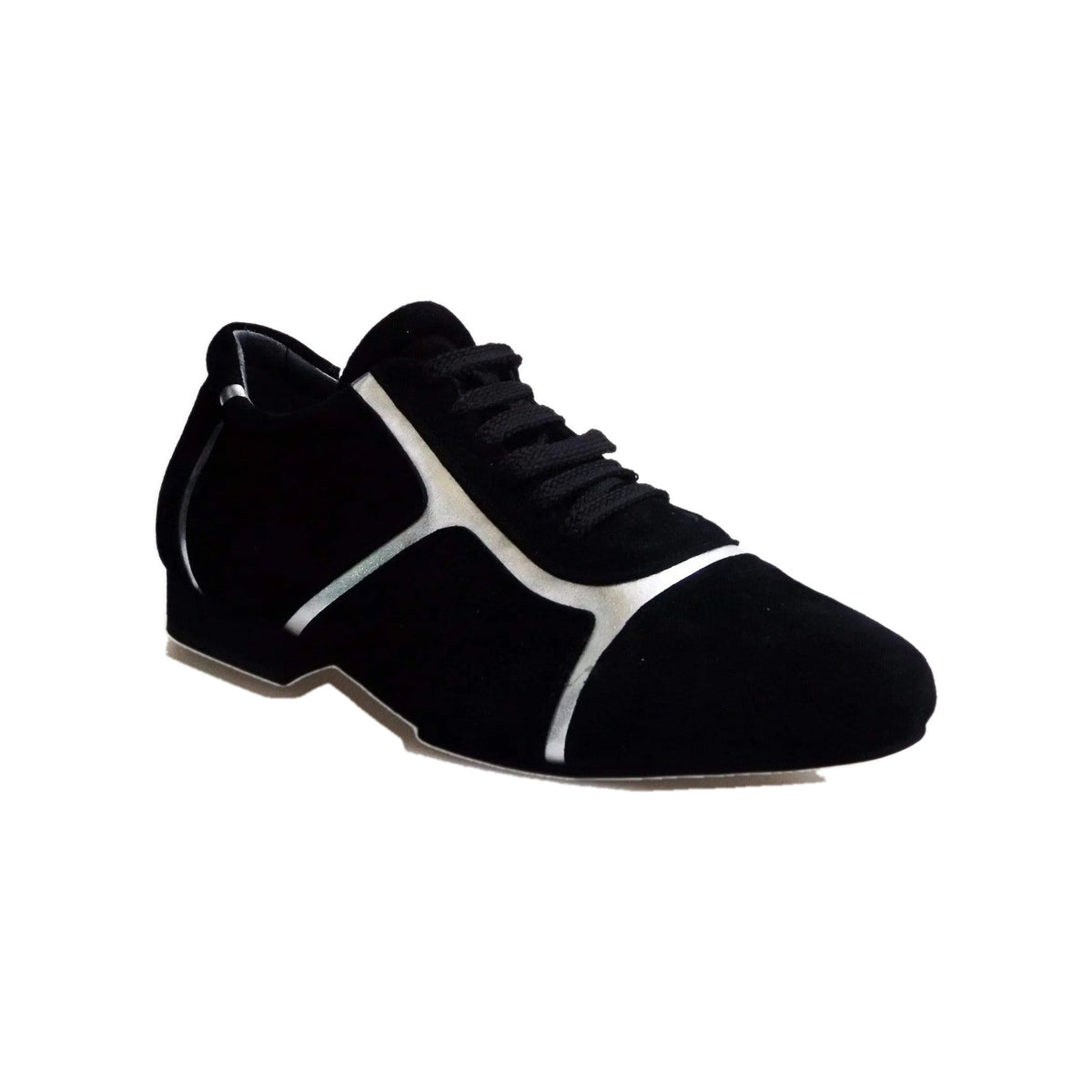 Sneaker Antony 115 da uomo in camoscio nero con inserti in pelle argento, profili bianchi, scarpa casual Wish Dance Shop