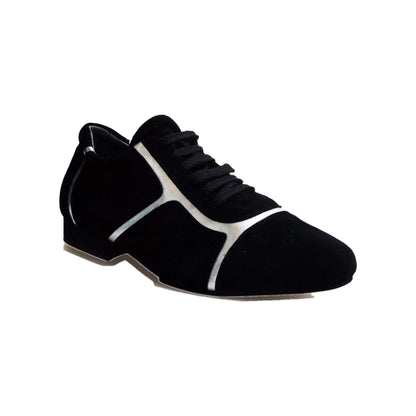 Sneaker Antony 115 da uomo in camoscio nero con inserti in pelle argento, profili bianchi, scarpa casual Wish Dance Shop