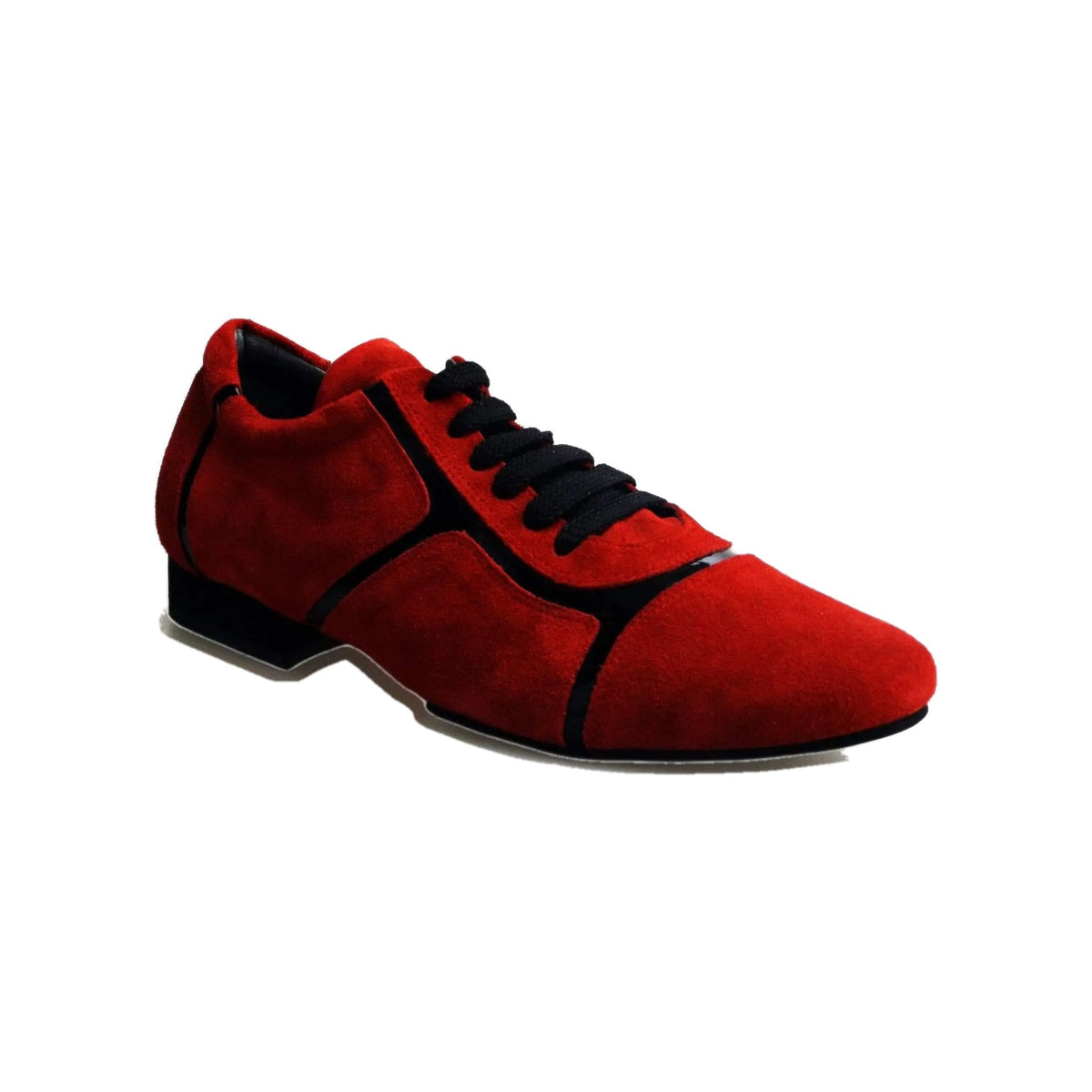Sneaker Antony 115 da uomo in camoscio rosso con inserti in vernice nera, scarpa moderna e di tendenza.