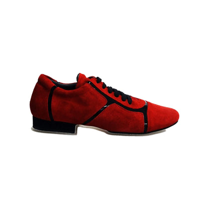 Scarpa da uomo Antony 115 Wish Dance Shop in camoscio rosso con inserti in vernice nera, stile sneakers elegante e moderno
