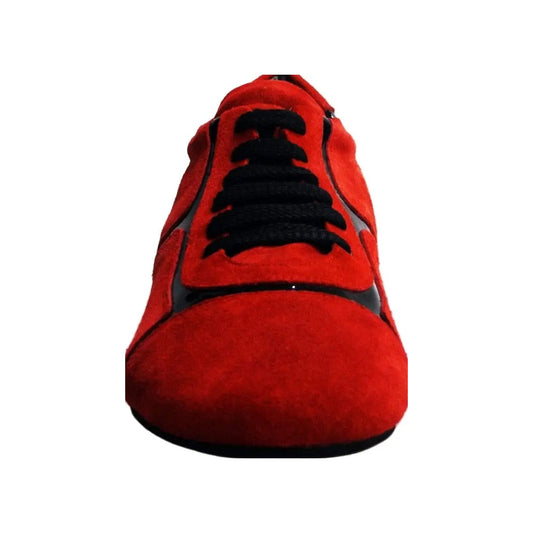 Sneaker Antony 115 da uomo in camoscio rosso con dettagli in vernice nera, scarpa elegante e sportiva in stile casual