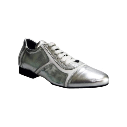 Sneaker Antony 115 da uomo in pelle argento con inserti in vernice bianca, scarpa casual di Wish Dance Shop