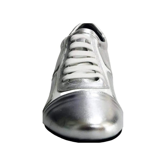 Sneaker Antony 115 Wish Dance Shop in pelle argento con inserti in vernice bianca, scarpa da uomo elegante e moderna